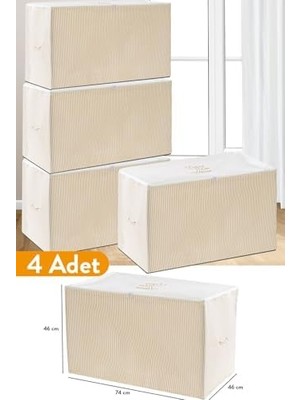 Sayemons 4 Adet - Büyük Boy Bej Çizgili Hurç - 74 x 46 x 46 cm