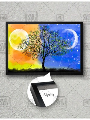 SML Tablo Sanatsal Gece Gündüz Güneş Ay Doğa Manzara Yatay Çerçeveli Kanvas Tablo