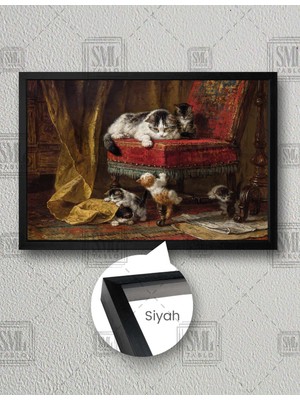 SML Tablo Kedi ve Yavruları Modern Sanat Yatay Çerçeveli Kanvas Tablo