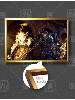 SML Tablo Yanan Motor Hayalet Sürücü Ghost Rider Marvel Yatay Çerçeveli Kanvas Tablo