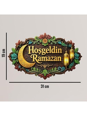 Sayemons 31-19 cm Hoş Geldin Ramazan Dekorlu Ahşap Kapı Süsü, Ramazan Süsleri, Ramazan Tavan Süsü 2026