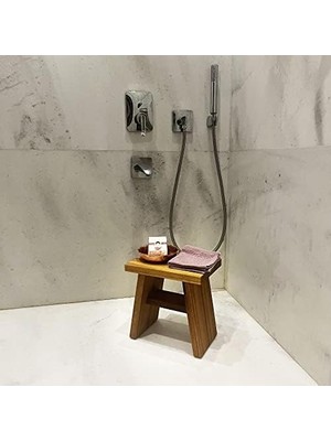 Sayemons Iroko Ahşap Banyo Taburesi Oturak Tool (L)