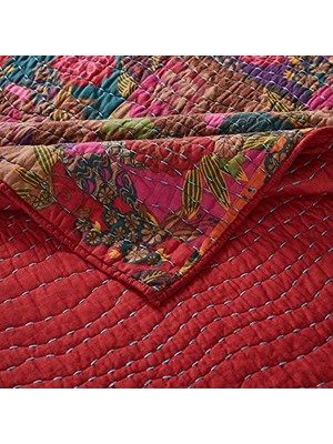 Sayemons JEWEL%100 Pamuk Kantha Kapitone Battaniye, 127 x 152 Cm, Kırmızı