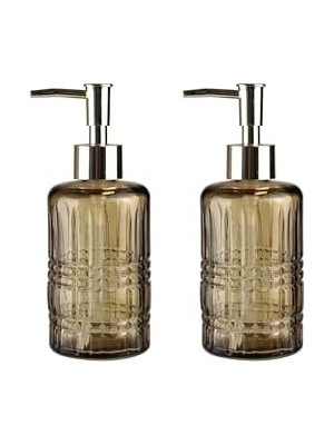 Sayemons Seti Cam Sıvı Sabunluk 2 Adet,kristal Desenli Kahverengi 300ML 6,8X17,6CM