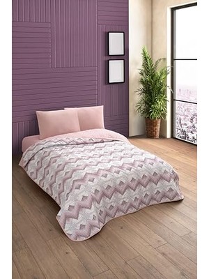 Sayemons Çift Kişilik Desenli Kapitone Çift Taraflı Renkli Pike Yatak Örtüsü Takımı 200X230 cm (Çarşafsız) (Pudra)