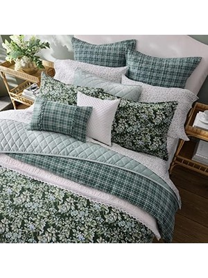 Sayemons Ashley- Comforter Set, Reversible Bedding Set, Includes Matching Shams With Bonus Euro Shams & Throw Pillows (Bramble Floral Green,)