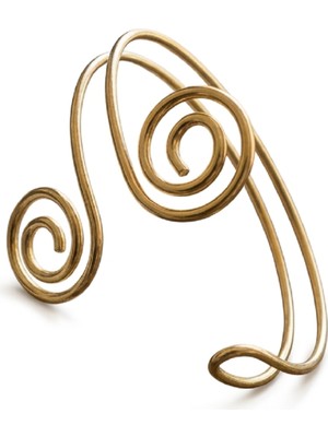 Fm Artisan Pirinç Pazu Bilekliği, El Yapımı Spiral Kol Takısı  Bohem Tarz Pirinç Pazu Kelepçesi, Ayarlanabilir Spiral Kol Bilekliği