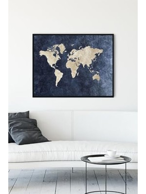 Sayemons (PSTER12168) Mavi Dünya Haritası Çerçeveli Tablo (40X50CM)