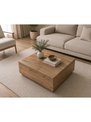 Nenu Nova Kare Orta Sehpa Modern Tasarım Block Sehpa 70X70 Atlas Çam