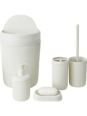 Sayemons 5’li Banyo Seti – Beyaz Renk, Modern Çizgili Tasarım, Dayanıklı Plastik