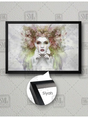 SML Tablo Doğa Kadın Illüstrasyon Kırmızı Ruj Modern Sanat Yatay Çerçeveli Kanvas Tablo