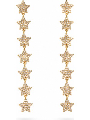 Serelya Pirinç Zirkon Taşlı Sallantılı Yıldız Model Gold Renk Kadın Küpe
