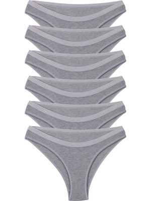 Universal Kadın 6’lı Gri Pamuklu Likralı Bikini Külot