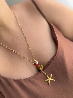 Owentis Çelik Gold Barok Inci Detaylı Deniz Yıldızı Helia Kolye -Kararma Yapmaz-