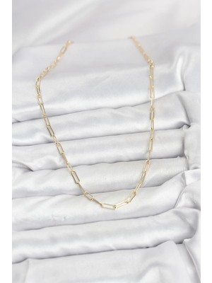Uravas Store Mey Ithalat® cm 14K Gold Renk Pirinç Ataç Zincir Kadın Kolye