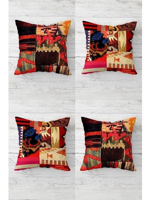 Sayemons Pelangi Patchwork Kilim Desenli Gizli Fermuarlı Kırlent Kılıfı Koltuk Yastık Kılıfı TAKIM(4ADET), Renkli 43 x 43