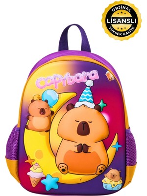Capybara Lisanslı Çocuk Okul Sırt Çantası – Eva Ön Yüzeyli, Hafif, Ergonomik, Yan Cepli, Canlı Renk