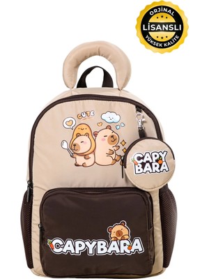 Capybara Orijinal Lisanslı Çocuk Okul / Anaokulu Çantası – Su Geçirmez, Hafif, Ön Cepli, Canlı Renk
