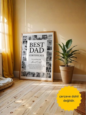 Fuart.Co Best Dad Certificate, Kişiye Özel 24 Fotoğraflı Babalar Günü Posteri,çerçevesiz