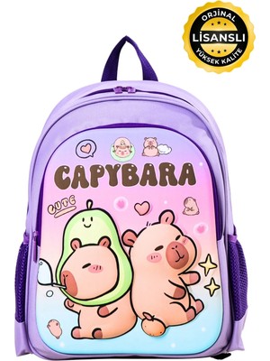 Capybara Lisanslı Çocuk Okul Sırt Çantası – Eva Ön Yüzeyli, Hafif, Ergonomik, Yan Cepli, Canlı Renk