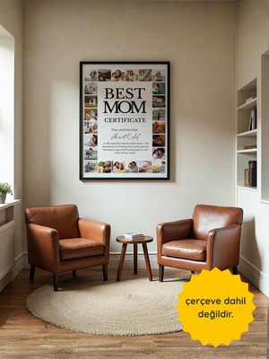 Fuart.Co Best Mom Certificate Poster, Kişiye Özel Anneler Günü Posteri, Çerçevesiz Poster