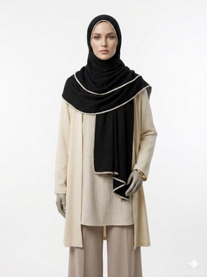 Ang-Scarf 75 x 180 Siyah Renk Müslin Şal - Ağırlık Yapmaz - Ütü Gerekmez - Dört Mevsim Kullanıma Uygun - Kayma Yapmaz