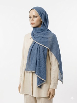 Ang-Scarf 75 x 180 Mavi Renk Müslin Şal - Ağırlık Yapmaz - Ütü Gerekmez - Dört Mevsim Kullanıma Uygun - Kayma Yapmaz