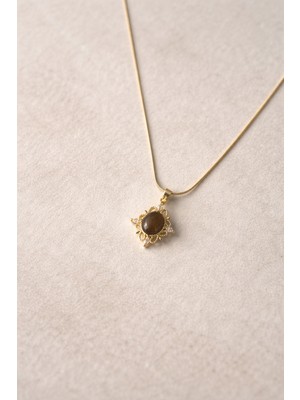 Owentis Çelik Gold Vintage Çerçeve Model Taşlı Zarif Valora Kolye -Kararma Yapmaz-