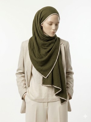 Ang-Scarf 75 x 180 Haki Renk Müslin Şal - Ağırlık Yapmaz - Ütü Gerekmez - Dört Mevsim Kullanıma Uygun - Kayma Yapmaz