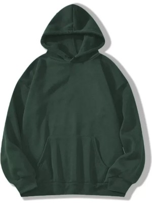 Erkek Düz Kapüşonlu Sweat - Koyu Yeşil
