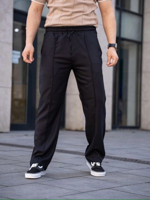 Erkek Keten Cepli Çıma Dikişli Jogger Buggy Pantalon Rahat Kalıp - Siyah