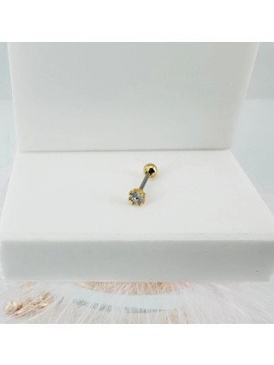 Ulugo Zirkon Taşlı Uç Kısmı : Pirinç Kıkırdak Bar Uzunluğu : 6 mm / Bar Kalınlığı 0.8 mm / Top Boyu 3 mm - PT0027-1
