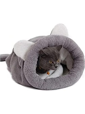 Erdo Ticaret Yumuşak Kedi Yatağı - Kedi Tüneli ve Uyku Tulumu, Gri Renk