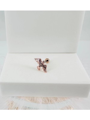 Ulugo Rose Zirkon Taşlı Uç Kısmı : Pirinç Kıkırdak Bar Uzunluğu : 6 mm / Bar Kalınlığı 0.8 mm / Top Boyu 3 mm - PT0041-2