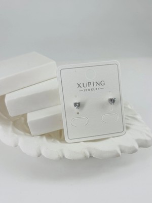 Ulugo Rodyum Zirkon-Kalp Detaylı  Taşlı Pirinç Zirkon Küpe - KP00359