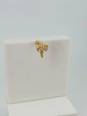 Ulugo Zirkon Taşlı Uç Kısmı : Pirinç Kıkırdak Bar Uzunluğu : 6 mm / Bar Kalınlığı 0.8 mm / Top Boyu 3 mm - PT0047-1