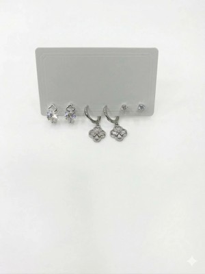 Ulugo Rodyum Zirkon Taşlı Pirinç Altılı  Kombin Küpe - KP00581