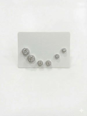 Ulugo Rodyum Zirkon Taşlı Pirinç Altılı  Kombin Küpe - KP00622