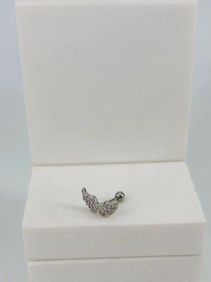 Ulugo Rodyum Zirkon Taşlı Uç Kısmı : Pirinç Kıkırdak Bar Uzunluğu : 6 mm / Bar Kalınlığı 0.8 mm / Top Boyu 3 Mm  - PT0054