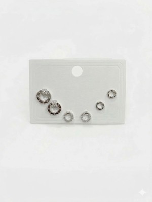 Ulugo Rodyum Zirkon Taşlı Pirinç Altılı  Kombin Küpe - KP00630