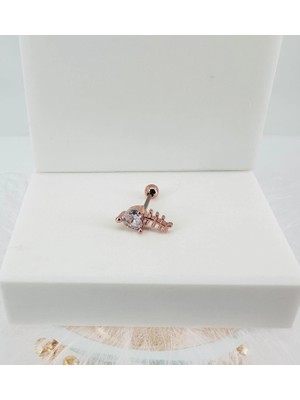 Ulugo Rose Zirkon Taşlı Uç Kısmı : Pirinç Kıkırdak Bar Uzunluğu : 6 mm / Bar Kalınlığı 0.8 mm / Top Boyu 3 mm - PT0039-2