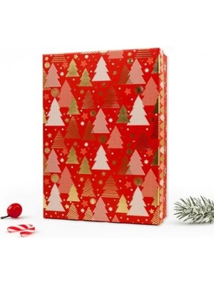 Erdo Ticaret Kırmızı Noel Temalı Kapaklı Hediye Kutusu - 27X19X7 cm