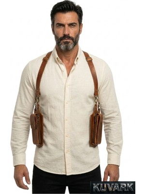 Kuvark Veyron Holster Deri Erkek Çanta • El Yapımı • Hakiki Crayz Deri • Kahverengi