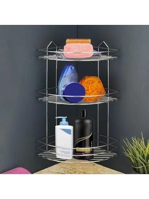 Erdo Ticaret Oval Krom 3 Katlı Banyo Duş Rafı ve Organizer