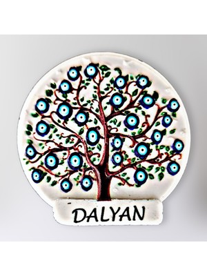 Mundy Dalyan Temalı Polyester Kabartmalı Nazar Ağacı Magnet Çap: 6 cm – Dekoratif Hediyelik Buzdolabı Süsü  (KOD:1123)
