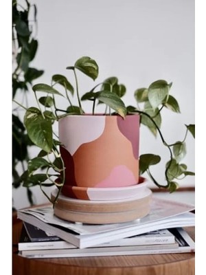 Erdo Ticaret Doğal Terracotta Saksı ve Tabak - Pembenin Tonları (Küçük)