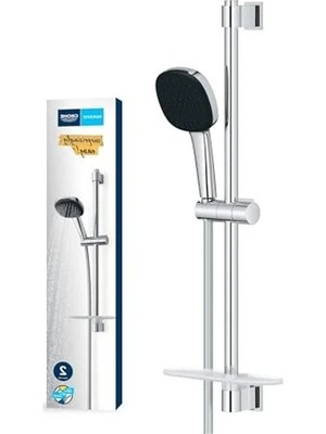 Erdo Ticaret Grohe Vitalio Comfort 110 Sürgülü Duş Seti (Sabunluklu) 110 mm Kare 2 Akışlı (Yağmur & Jet) El Duşu, 600 mm Sürgülü Ray, 1750 mm Duş Hortumu, 3 Barda Max. 13.5l/dk, Duş Başlığı Seti, Krom, 26929001