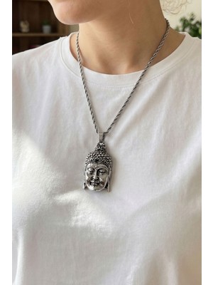 Balzamin Design Buda Kolye Çelik 60 cm Zincir 316L Paslanmaz Buddha Kolye Unisex Suya Dayanıklı Kolye