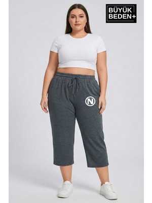 Superlife Büyük Beden N Baskılı Kadın Şort Kapri Rahat Kalıp Cepli Bağcıklı 3xl-6xl SPR26BSRK591-19