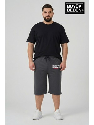 Superlife Büyük Beden Erkek 3xl-6xl Rahat Kalıp Cepli Brooklyn 1970 Baskılı Penye Kapri  Şort SPR26BSR591-03
